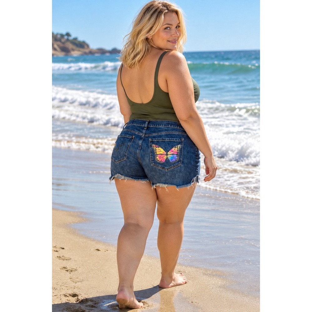 Old Navy Denim Boyfriend Shorts Butterfly Womens 14 Blue